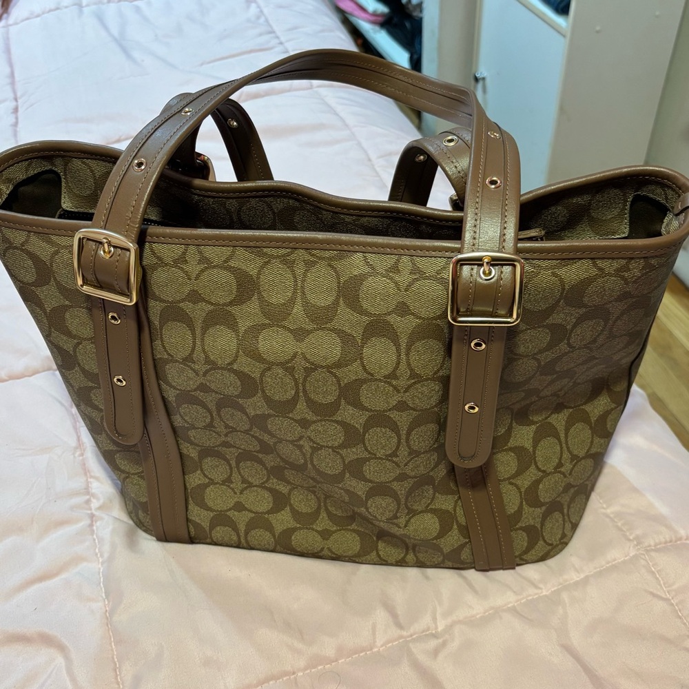COACH Tote Bag Ashton Logo Zip Top Tote Bag Khaki Saddle - Picture 6 of 7